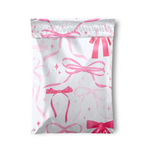 Cargar imagen en el visor de la galería, Bolsas para envio por correo o mensajeria con lazos rosados y fondo blanco. Vista trasera
