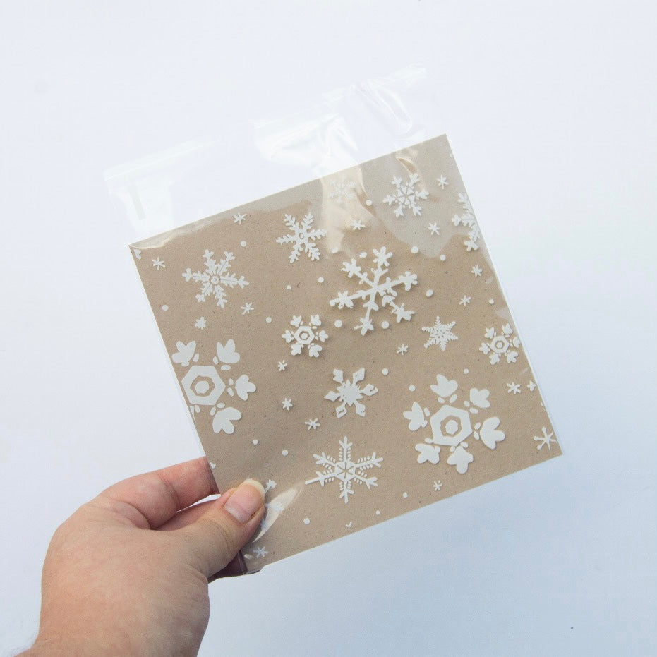14x14 Bolsas de Celofán Transparente - Copos de Nieve