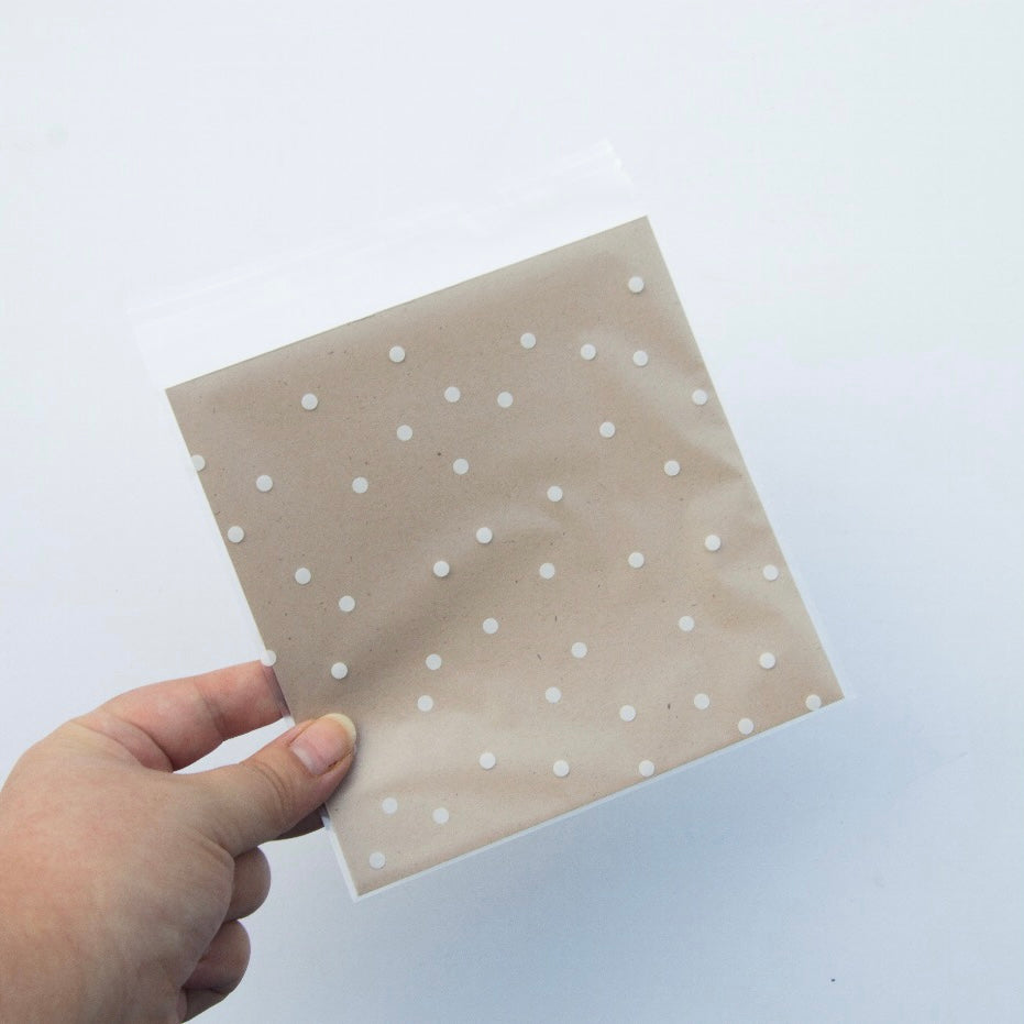 14x14 Bolsas de Celofán Transparente - Puntos Blancos